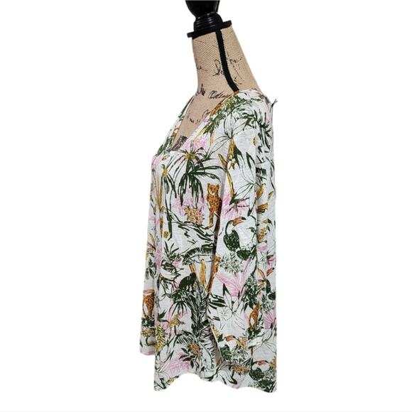 Rachel Zoe Toucan Cheetah Tropical 100% Linen Shirt Plus Size 2X New! - Picture 3 of 7